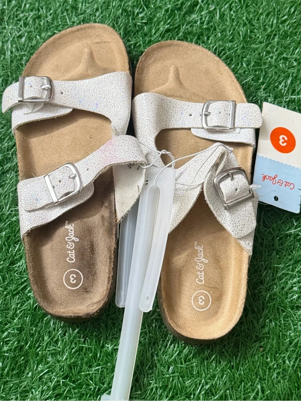 Cat & Jack Girls' White Glitter Slide Sandals